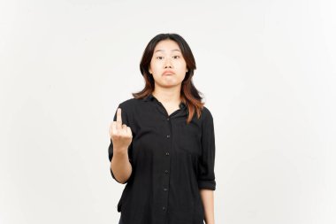 Showing fuck hands of Beautiful Asian Woman Isolated On White Background