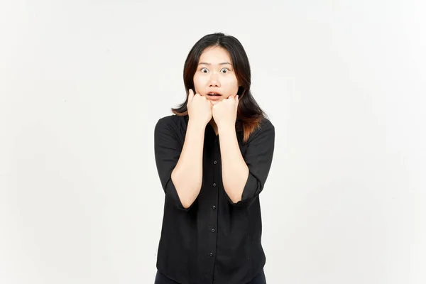 Wow Shocked Face Expression Beautiful Asian Woman Isolated White Background — 스톡 사진