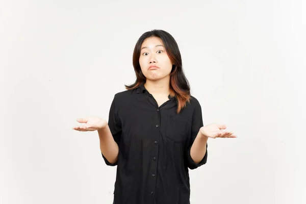 Dúvida Confusa Não Sei Gesto Bela Mulher Asiática Isolada Fundo — Fotografia de Stock