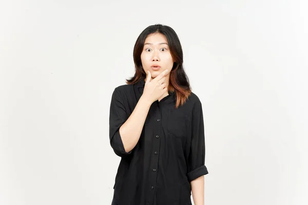 Wow Shocked Face Expression Beautiful Asian Woman Isolated White Background — Fotografia de Stock