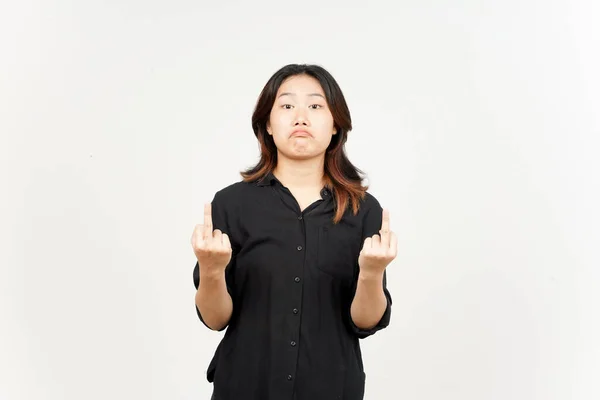 Showing Fuck Hands Beautiful Asian Woman Isolated White Background — Zdjęcie stockowe