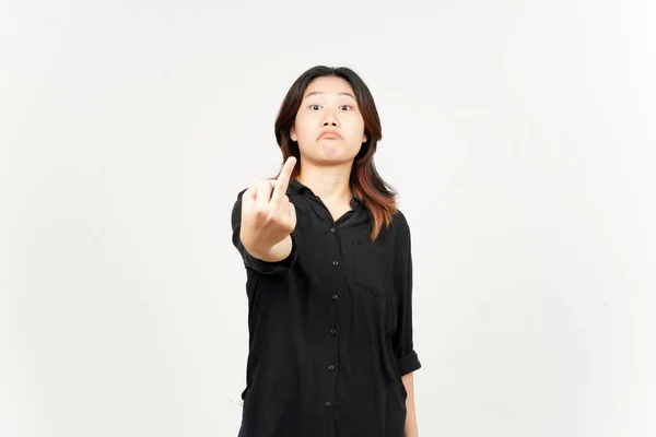Showing Fuck Hands Beautiful Asian Woman Isolated White Background — Fotografia de Stock