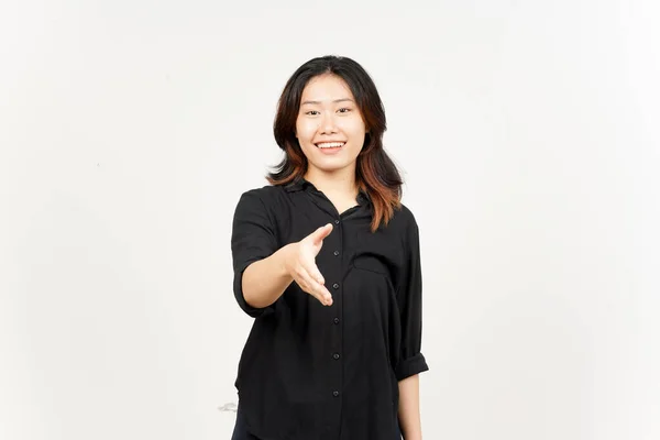 Offering Handshake Beautiful Asian Woman Isolated White Background — Photo