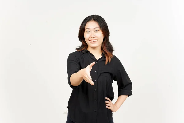 Offering Handshake Beautiful Asian Woman Isolated White Background — Photo