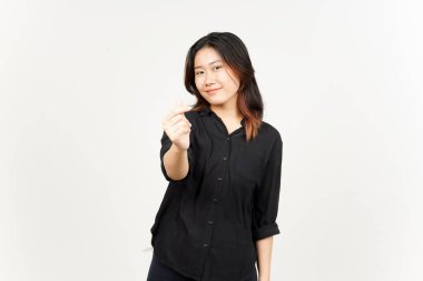 Beyaz arka planda tecrit edilmiş Koreli Güzel Asyalı Kadın 'ın Aşk Parmağı