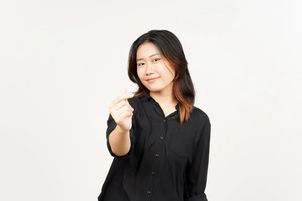 Vorführung Koreanisch Liebe Finger Von Schön Asiatisch Frau Isolated Auf — Stockfoto