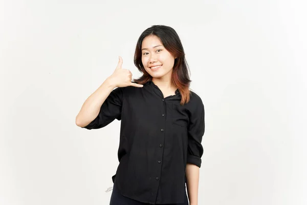 Bel Terug Gebaar Van Mooie Aziatische Vrouw Geïsoleerd Witte Achtergrond — Stockfoto