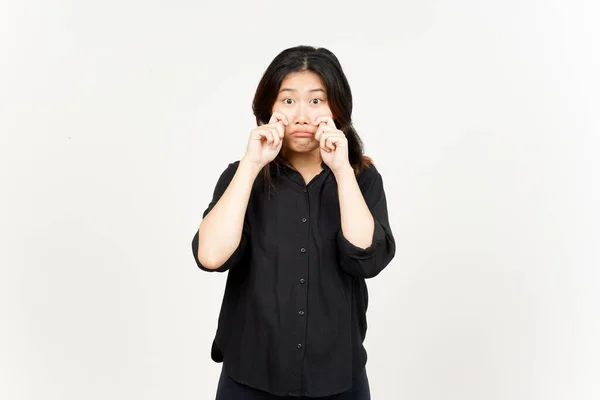 Grido Triste Faccia Espressione Bella Asiatica Donna Isolato Sfondo Bianco — Foto Stock