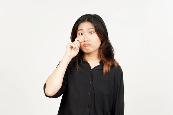 Choro Triste Rosto Expressão Bela Mulher Asiática Isolada Fundo Branco — Fotografia de Stock