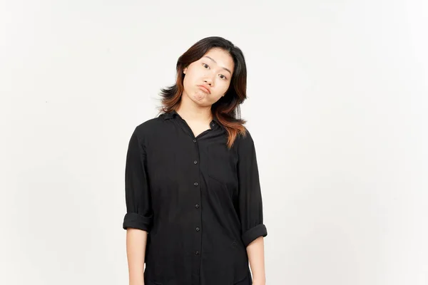 Tråkig Gesture Vackra Asiatiska Kvinna Isolerad Vit Bakgrund — Stockfoto