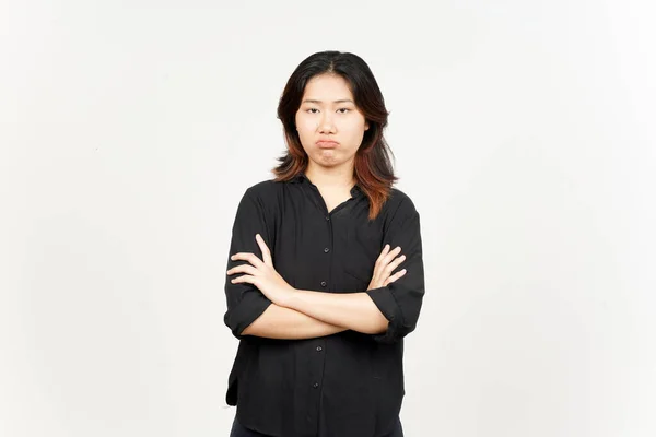 Folding Arms Angry Gesture Beautiful Asian Woman Isolated White Background — ストック写真