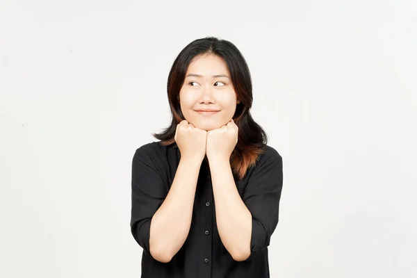 Smile Look Away Thinking Beautiful Asian Woman Isolated White Background —  Fotos de Stock