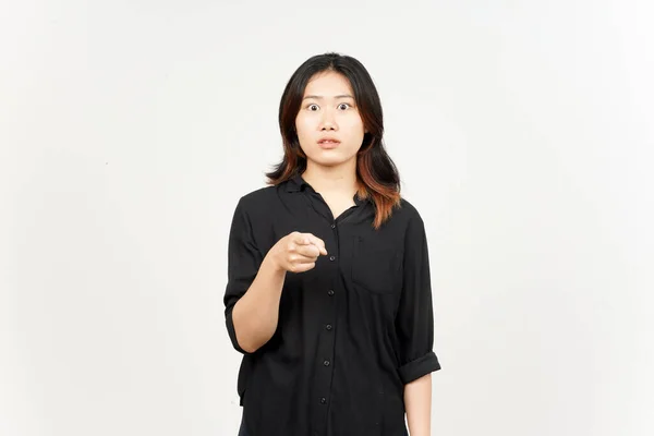 Apontando Para Você Expressão Facial Irritada Bela Mulher Asiática Isolada — Fotografia de Stock