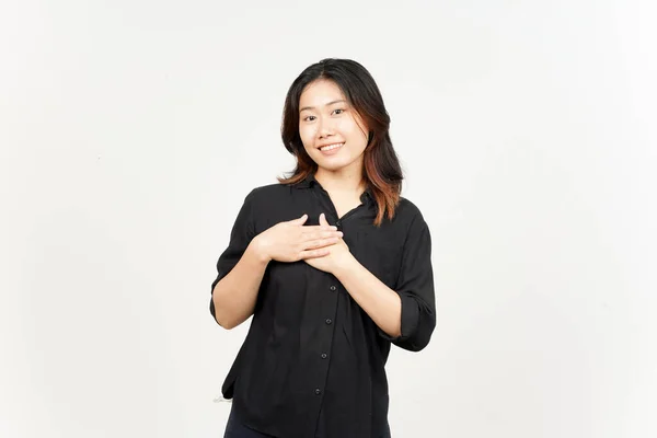 Dankbaar Eigenliefde Gebaar Van Mooi Aziatisch Vrouw Geïsoleerd Witte Achtergrond — Stockfoto