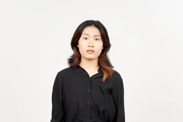 Arg Ansikte Uttryck Vacker Asiatisk Kvinna Isolerad Vit Bakgrund — Stockfoto