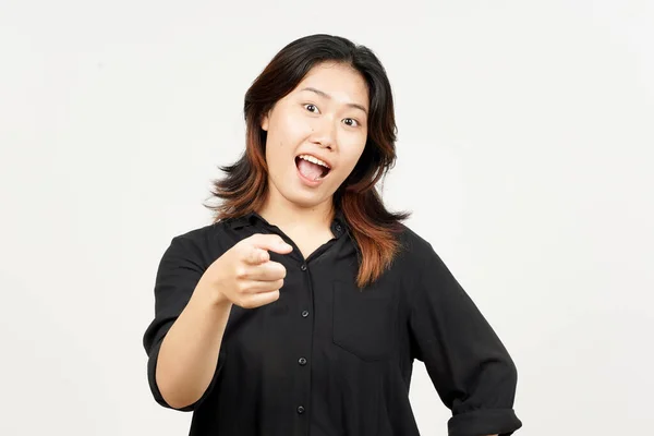 Usmívající Ukazuje Vás Krásné Asijské Ženy Izolované Bílém Pozadí — Stock fotografie