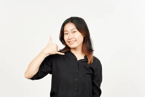 Bel Terug Gebaar Van Mooie Aziatische Vrouw Geïsoleerd Witte Achtergrond — Stockfoto