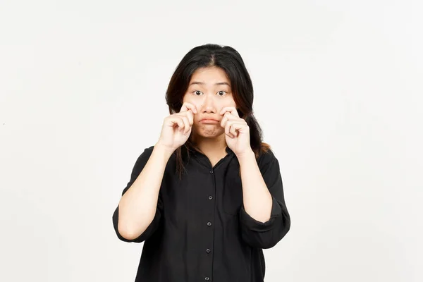 Chora Expressão Facial Triste Bela Mulher Asiática Isolada Fundo Branco — Fotografia de Stock