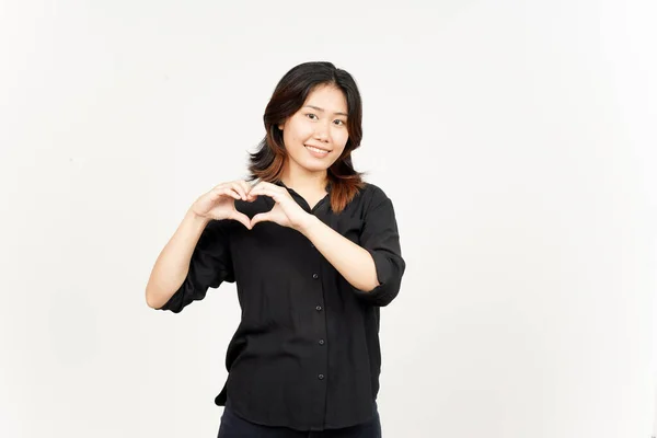 Montrer Amour Signe Belle Asiatique Femme Isolé Sur Fond Blanc — Photo