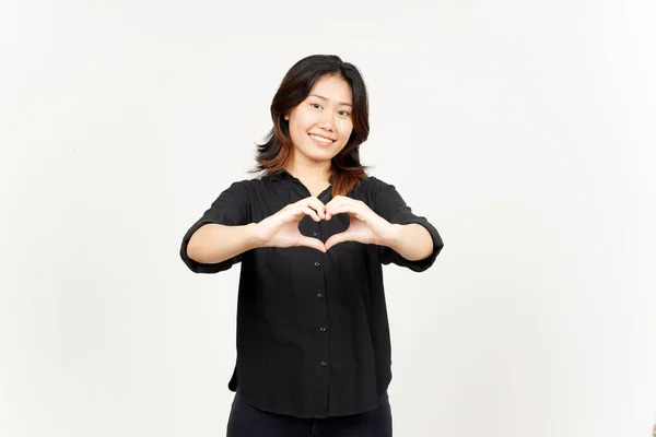Mostrando Sinal Amor Bela Mulher Asiática Isolada Fundo Branco — Fotografia de Stock