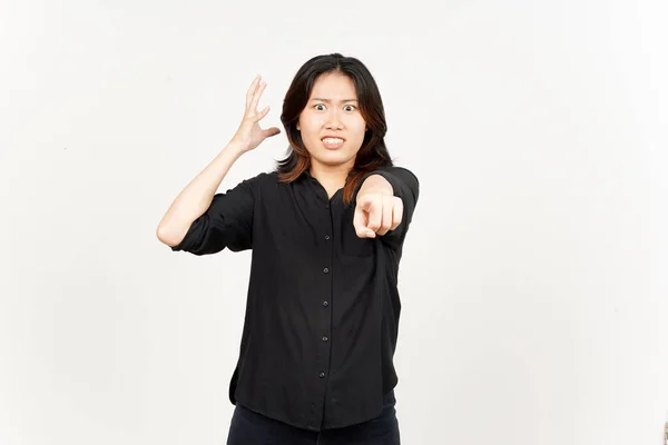 Pointing Camera Angry Gesture Beautiful Asian Woman Isolated White Background — Stock Fotó
