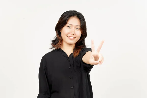 Mostrando Señal Paz Hermosa Mujer Asiática Aislada Sobre Fondo Blanco —  Fotos de Stock