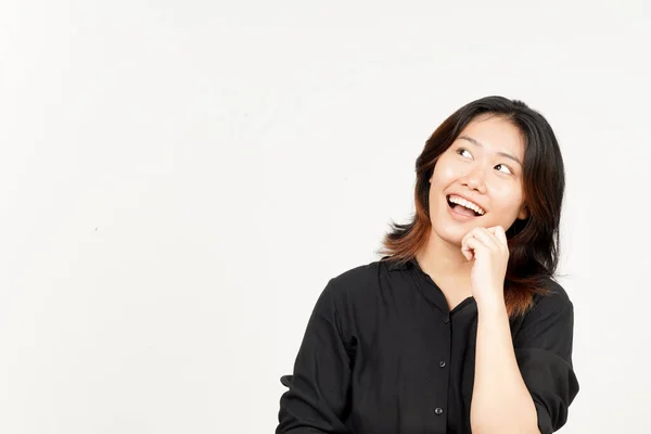 Pensando Gesto Hermosa Mujer Asiática Aislado Sobre Fondo Blanco —  Fotos de Stock