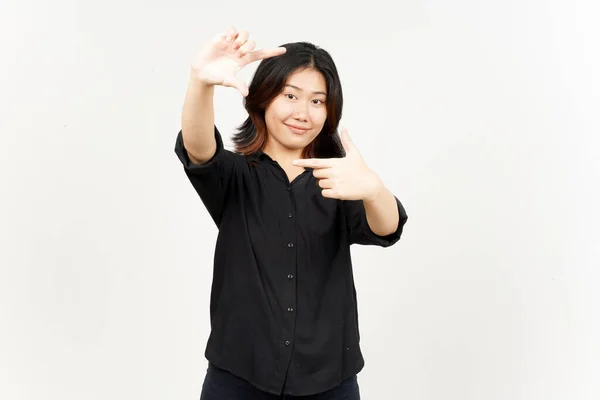 Fazer Quadro Com Mãos Bela Mulher Asiática Isolada Fundo Branco — Fotografia de Stock