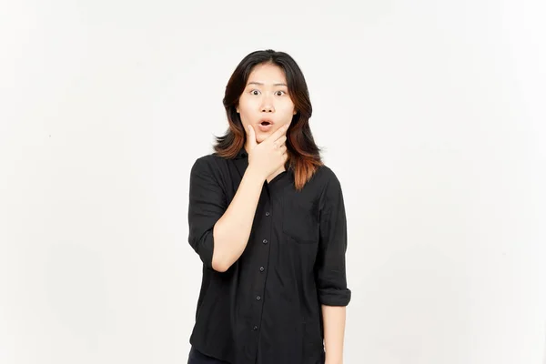 Wow Shocked Face Expression Beautiful Asian Woman Isolated White Background — Stockfoto