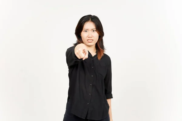 Angry Pointing You Beautiful Asian Woman Isolated White Background — Photo