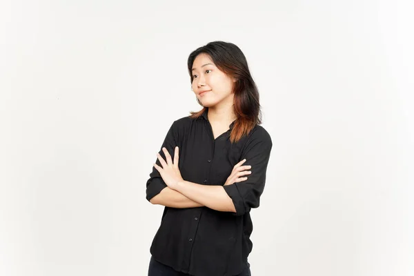 Folding Arms Look Away Beautiful Asian Woman Isolated White Background — 스톡 사진