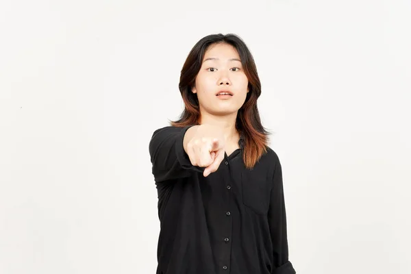 Pointing You Angry Beautiful Asian Woman Isolated White Background — Photo