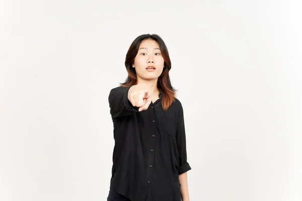 Pointing You Angry Beautiful Asian Woman Isolated White Background — Fotografia de Stock