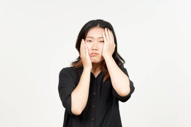 Beyaz arka planda tecrit edilmiş Güzel Asyalı Kadın 'ın Sıkıcı Hareketi