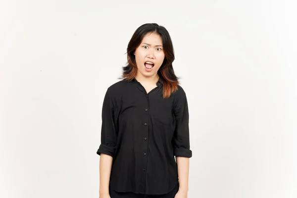 Beyaz Arka Planda Izole Edilmiş Asyalı Güzel Bir Kadının Kızgın — Stok fotoğraf