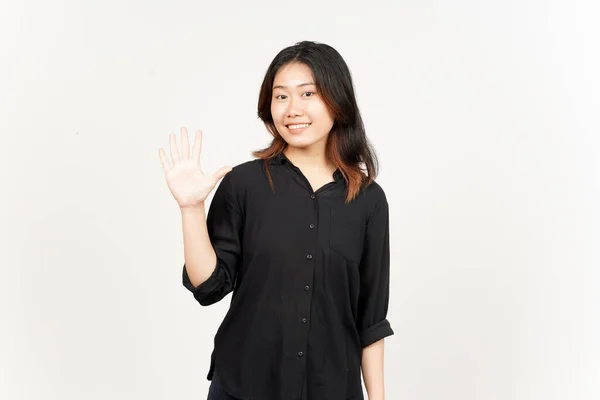 Greeting Gesture Beautiful Asian Woman Isolated White Background — Foto Stock