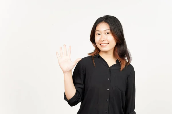 Greeting Gesture Beautiful Asian Woman Isolated White Background — Foto Stock