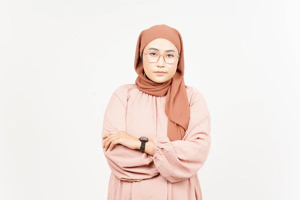 Looking You Angry Face Expression Beautiful Asian Woman Wearing Hijab — Stok Foto