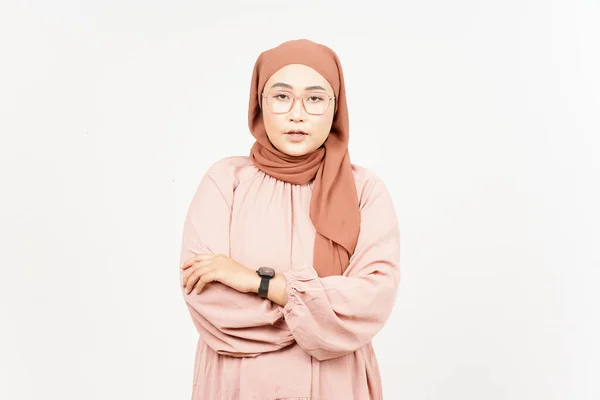 Looking You Angry Face Expression Beautiful Asian Woman Wearing Hijab — Stockfoto