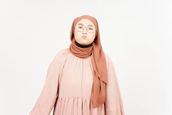 Puffing Cheek Mouth Inflated Air Beautiful Asian Woman Wearing Hijab — Foto Stock