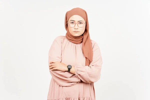 Looking You Angry Face Expression Beautiful Asian Woman Wearing Hijab — Foto Stock