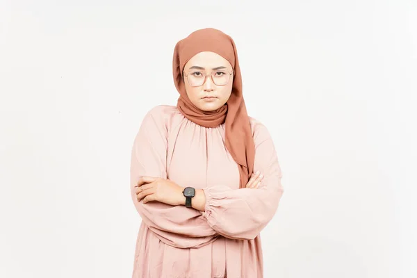 Looking You Angry Face Expression Beautiful Asian Woman Wearing Hijab — Foto Stock