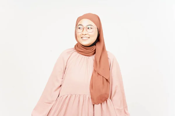 Smile Looking Away Beautiful Asian Woman Wearing Hijab Isolated White — Stock Fotó