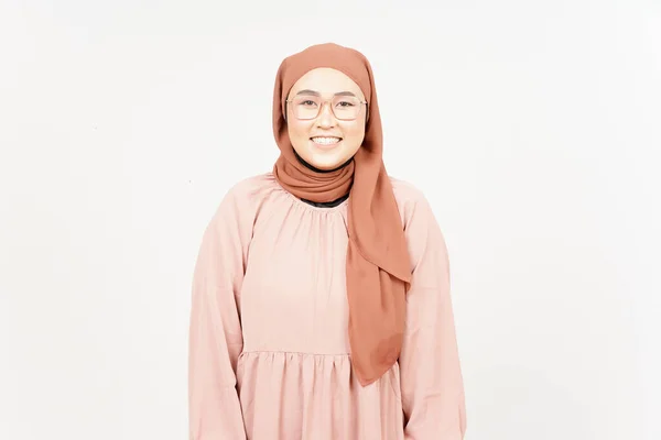 Smiling Looking Camera Beautiful Asian Woman Wearing Hijab Isolated White — ストック写真