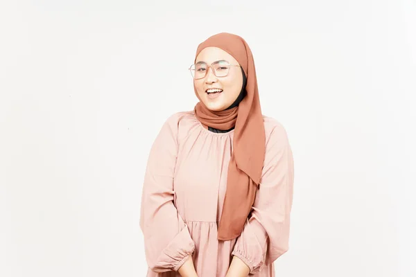 Smiling Looking Camera Beautiful Asian Woman Wearing Hijab Isolated White — Stok Foto