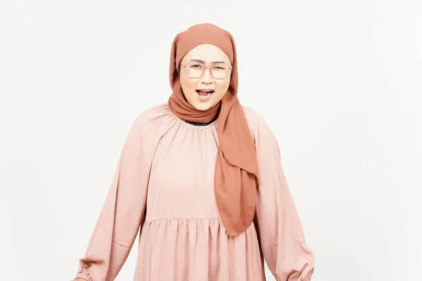 Looking You Angry Face Expression Beautiful Asian Woman Wearing Hijab — Foto de Stock