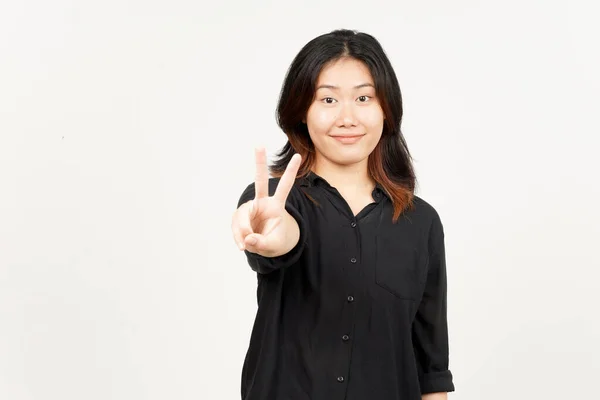 Showing Count Two Finger Beautiful Asian Woman Isolated White Background — 图库照片