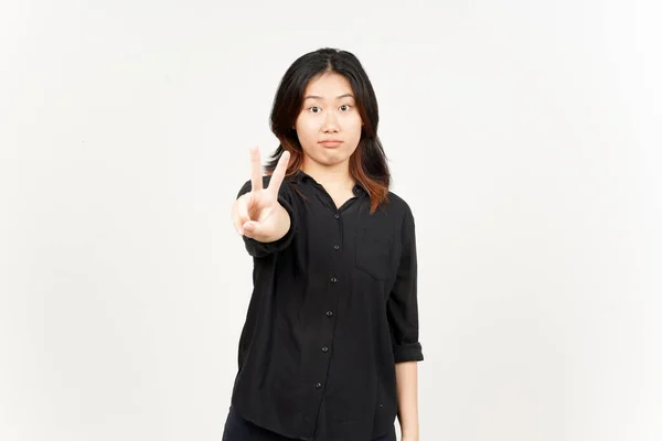 Showing Count Two Finger Beautiful Asian Woman Isolated White Background — Foto Stock