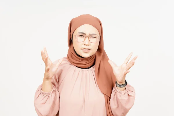 Screaming Angry Expression Beautiful Asian Woman Wearing Hijab Isolated White — Stock Fotó