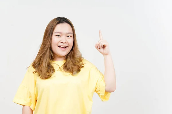 Got Idea Solution Beautiful Asian Woman Wearing Yellow Shirt Isolated — Stockfoto